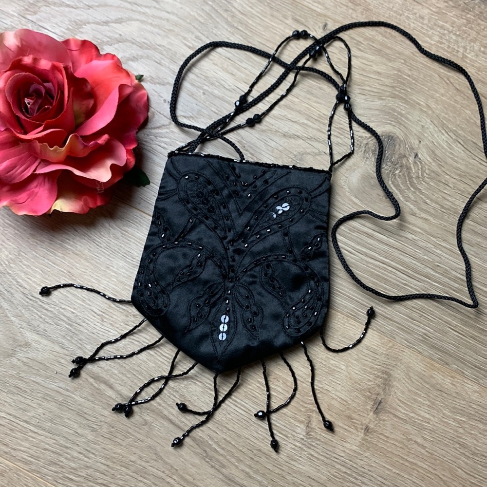 Black Beaded Satin Mini Bag
